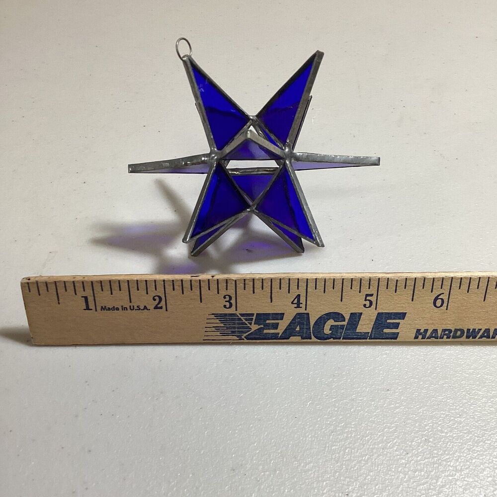 Stained Glass Sun Catcher 12 Point Blue  Star Christmas Holiday Decor Xmas - Picture 3 of 4